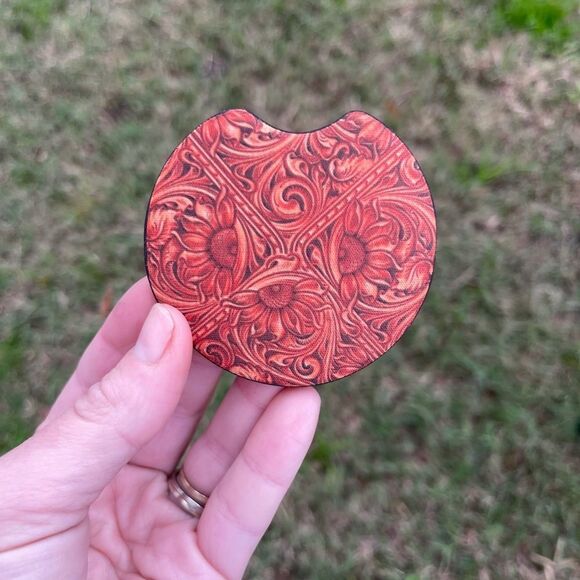 Sunflower Leather Car Coaster Set | Car Accessories - Picture 3 of 10